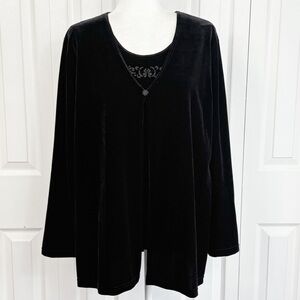 Vintage Y2K Impressions Millennium Black Velvet Beaded Layered Top XL